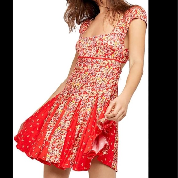 NWT FREE PEOPLE ponderosa mini dress in strawberry combo - Picture 4 of 15